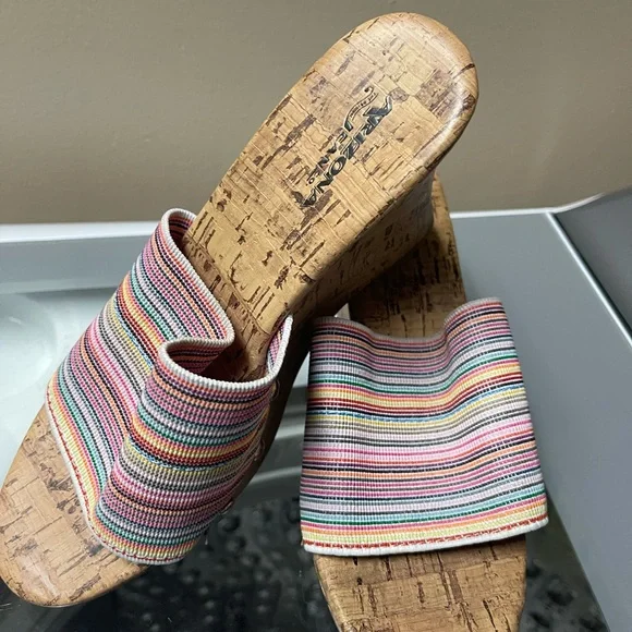 Arizona Jean Co. Multicolor Elastic Striped Cork Wedge Slide Sandals - Women - Picture 3 of 13